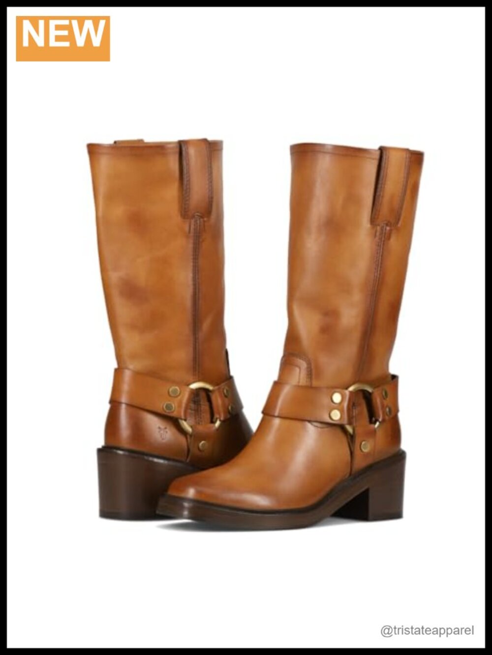 Women's Mid-Calf Leather Harness Boots - Cushioned Footbed, Square Toe, Western